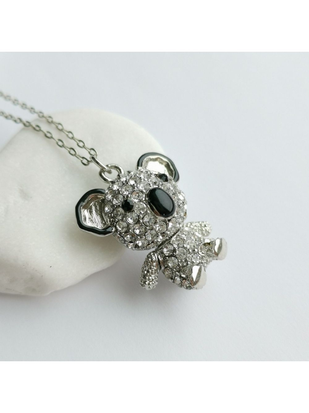Teddy Koala Bear Pendant Necklace Silver Tone Swarovski Crystals